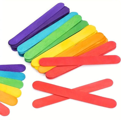 INDIKONB Multicolour Craft Sticks 50 Pcs – Bamboo, Standard Size