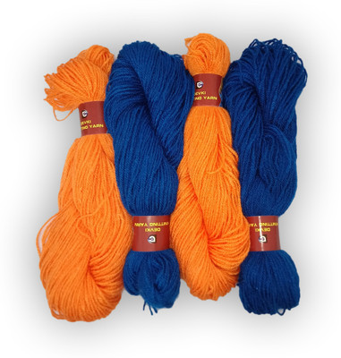 DEVKI KNITTING YARN PACK OF 200GM. YARN CANDY ORANGE & ADMIRAL BLUE , DM43.46.200
