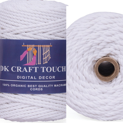 Dk Craft Touch Pure White 4mm (100m) Twisted Macrame Cotton Thread/Cord Roll For Craft Work