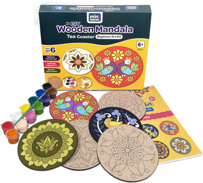 Minileaves Wooden DIY Mandala Beginner Tea Coasters Paint Art and Craft Kit 9+ Set of 6
