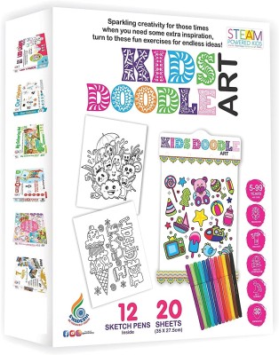 FUNABLO Doodle Art Colouring Kit Having 20 Sheets & 12 Sketch Pens .