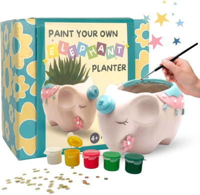 Craftopedia Paint Your Own Elephant Planter | DIY Art and Craft Kit | Eco-Friendly Ceramic