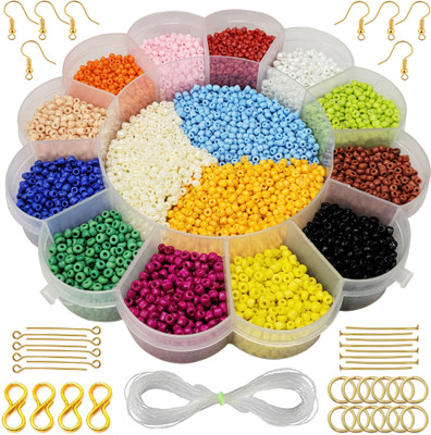 INDIKONB Multicolour Seed Bead Set with Jewelry Findings Fancy Partition Compartment Box