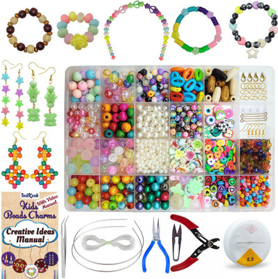 INDIKONB Multicolour Jewellery Making Beads Set Kids- DIY Craft Kit with Box and Tools