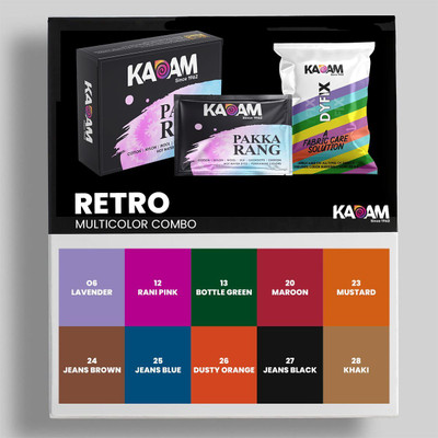 KADAM Pakka Rang Faric Dye Combo | Retro | 10 multicolour Sachets + 5 DyFix Sachets