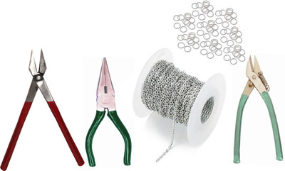 Sharum Crafts Sitara Silver 10 Mtr + Flat Nose, Cutter & Sansi Plier