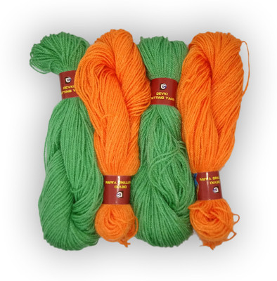 DEVKI KNITTING YARN PACK OF 200GM. YARN SURF GREEN & CANDY ORANGE , DM42.43.200