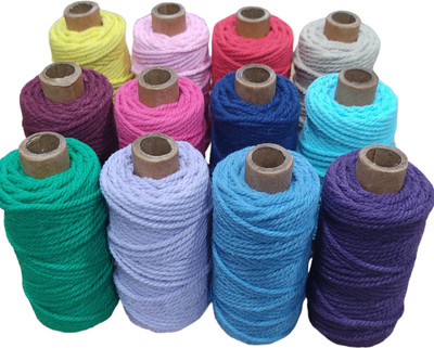 TOREX 3 Ply Twisted Macrame Thread 3mm Combo each color 30mtr 12 pcs multicolored