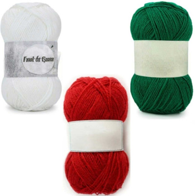 Waaome White, Red & Green Wool 300 Gram 100×3 Hand Knitting Art Craft Soft Yarn(WA207)
