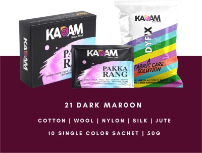 KADAM Fabric Dye Colour, Shade 21 Dark Maroon, Pack of 10 Single Color Pouches