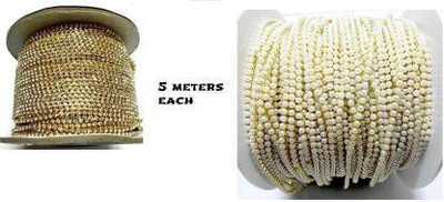 Sharum Crafts Stone Chain and Pearl Chain 5 Meters for Jewelry Making