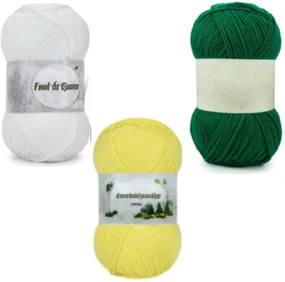 Waaome White,Yellow & Green Wool 300 Gram 100×3 Hand Kniting Art Craft Soft Yarn(WA206)