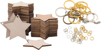 R H lifestyle Star Shape Mdf with Small Mandala Art Board with Keychain Rings & Jumpring 50 Pc