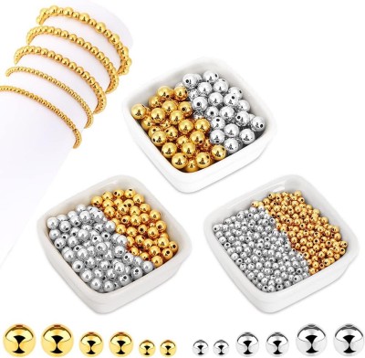 Qroof Smooth Round Beads Gold And Silver Ball Beads for Bracelet Jewelry Making Craft