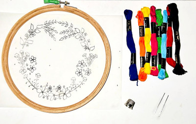 KHUSHA CREATIONS Embroidery Kit for Beginners(Floral Ring Theme)/DIY HandEmbroideryKit/Wall Decor