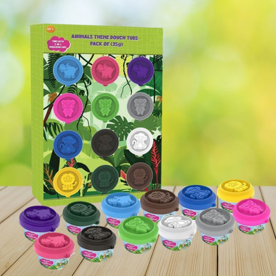 PlayMagic Animals Theme Dough Tubs Pack of 12 (25g)|Fun & Creative Play|Safe & Non-Toxic
