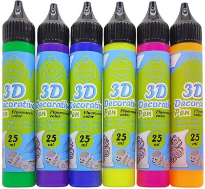 KRAFTMASTERS 3D Decorative Color Gel Pen Fluorescent Decorating Cards,Drawing, Small Art 6Pc