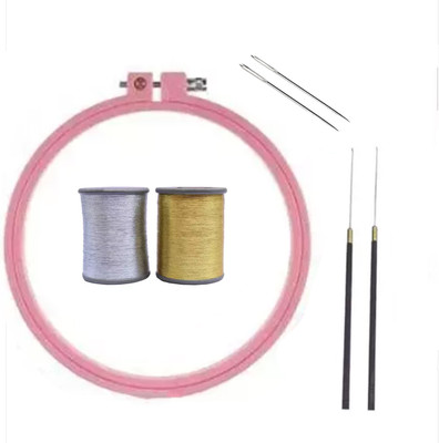 manrish Embroidery Kit/Embroidery Frame Hoops With Zari Threads & Needles Combo