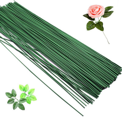 3A Featuretail 15 Inch Green Floral Stem Wire Crafting Wire for Artificial Flowers Making 50pc