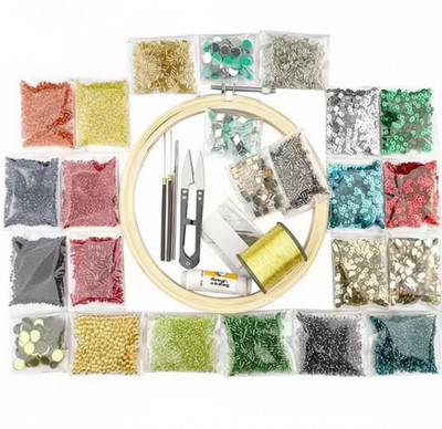 KHUSHA CREATIONS Premium Decorative DIY Beads & Sequins Craft Kit with Embroidery Hoop & Tools