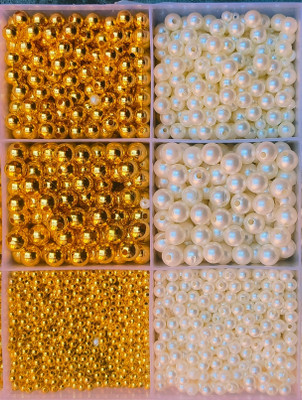 Nihaal 6+8+10 Size Golden & Off White Pearls beads for jwellery makeing( 40 Gram Each)