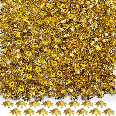 INDIKONB Golden Beads & Caps Combo for Jewellery & Craft
