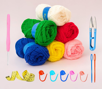 daily buy Knitting & Crochet Kit for DIY Craft (6 Yarn Balls + Tools)