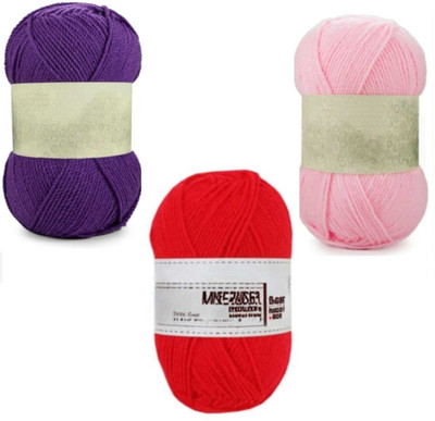 Waaome Purple,Orange & Pink Wool 300 Gram 100×3 Hand Kniting Art Craft Soft Yarn(WA213)