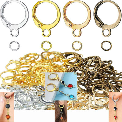 DIY Crafts 10 Pcs, Antique Silver Round Lever Earring Hooks with Open Jump Rings Hook Set