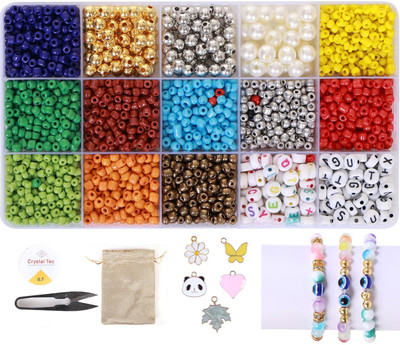 ambitieux DIY 15 1400+ mix seeds beads with 5 charms Bracelet Making Kit