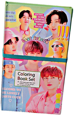 AAHANSHOPPE Cartoon Colouring Book with 8 Color Pencil 60 Pages Art and Craft Drawing RANDOM
