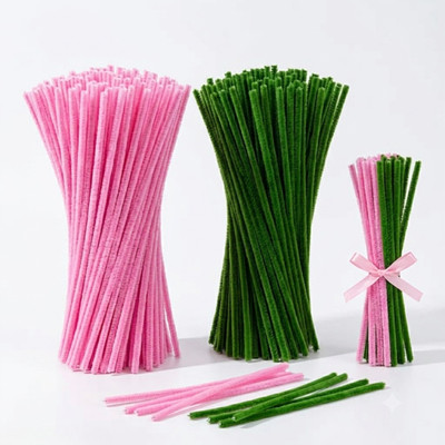 KHUSHA CREATIONS 200 Pcs Pipe Cleaners Craft Sticks Pink & Green Flexible DIY Flower Making Stems