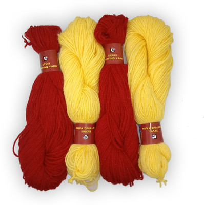 DEVKI KNITTING YARN PACK OF 200GM. YARN RED COLOR & LIME YELLOW COLOR DM25.45.200