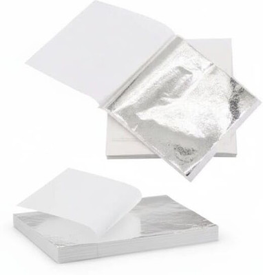 GOLD LEAFING HUB Silver Leaf Sheets, 2.45 * 4.45 inch for Art, Face Care, Beverages, Pack15