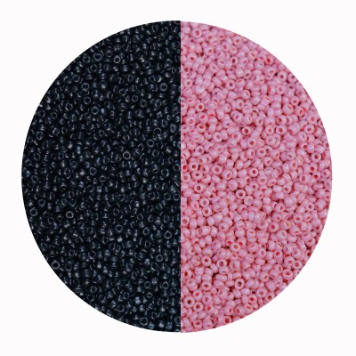 Store_of_arts (pp creations) Combo of Black and Baby Pink Glass Beads of 2mm , Pack of 2 (50gm each)