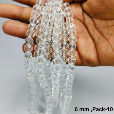 PriyaBeads White Transparent 6mm|16 inches with 85-90Beads Per String(Pack of 10)