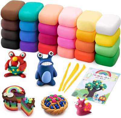 Crafty Villa pack of 24 Pcs of Air Dry Super Clay with Carving Molding Tools Kit for Kids