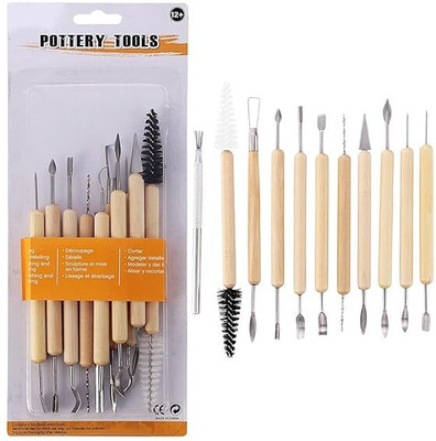 Artigo Pottery & Clay Sculpting Tools with Sponge Smooth Wooden Handles Set of 11