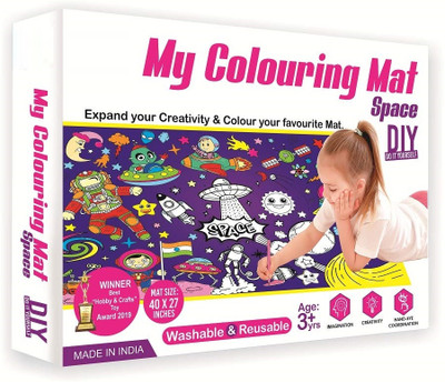 zokato My Coloring Mat Space Printed Mat Washable & Reusable Colouring Kit for Kids