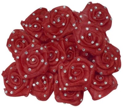 ASIAN HOBBY CRAFTS Satin & Tissue Stone Ribbon Rose Flower: (51 MM): Pack of 24pcs : Red