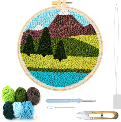 Qpets DIY Tufting Craft Kit for Beginners with Embroidery Hoop and Punch Needles