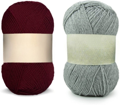 Waaome ® Brown And Grey Wool 200 Gram 100x2 Hand Knitting Art Craft Soft Yarn (WA61)