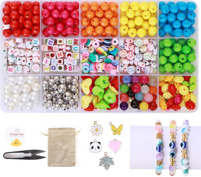 ambitieux DIY 15 400+ 8mm opaque mix beads with 5 charms Bracelet Making Kit