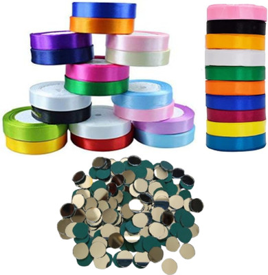 Waaome ® Combo(24/Ribbon+30/Round Shape Mirror)For Decoration & Multi Purpose Use(A255)