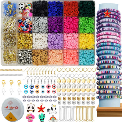 INDIKONB Clay Beads Kit with Charms & Strings for DIY Jewellery Set