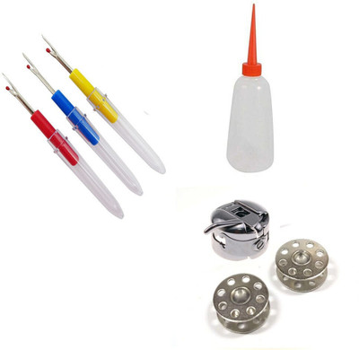 Sharum Crafts 3 Items Combo : 3 Seam Ripper, 1 Case 2 Bobbin, Machine Oil