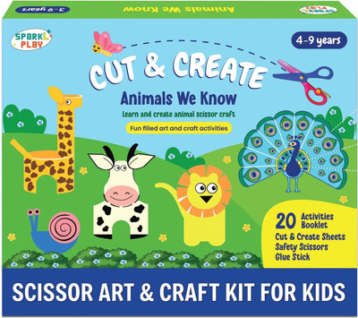 SparkLPlay Scissor Skills Art & Craft Kit. 20 Animal theme Activities, For Kids Ages 3 to 9