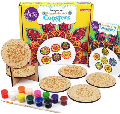 ASIAN HOBBY CRAFTS DIY Mandala Art Painting Kit – 6 Pre-Marked Coasters for Kids & Adults