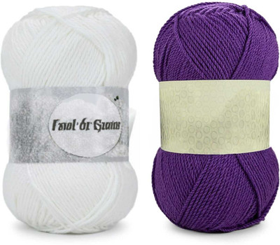 Waaome ® White And Purple Wool 200 Gram 100x2 Hand Knitting Art Craft Soft Yarn (WA128)