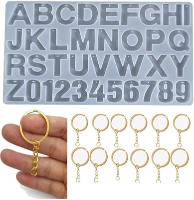 Brijsun Alphabet Number Silicone Resin Epoxy Mold With KeyRings For Keychain,Jewellery